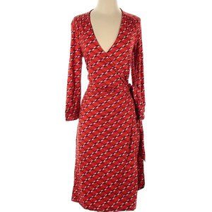 Lands' End Red Pattern Casual Wrap Dress